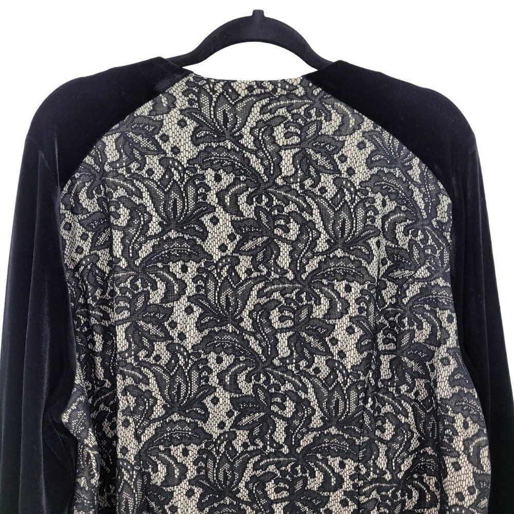 Catherines Black Label Formal Shacket Top 1X Black Velour Lace Blocking Zip Goth - Picture 9 of 14
